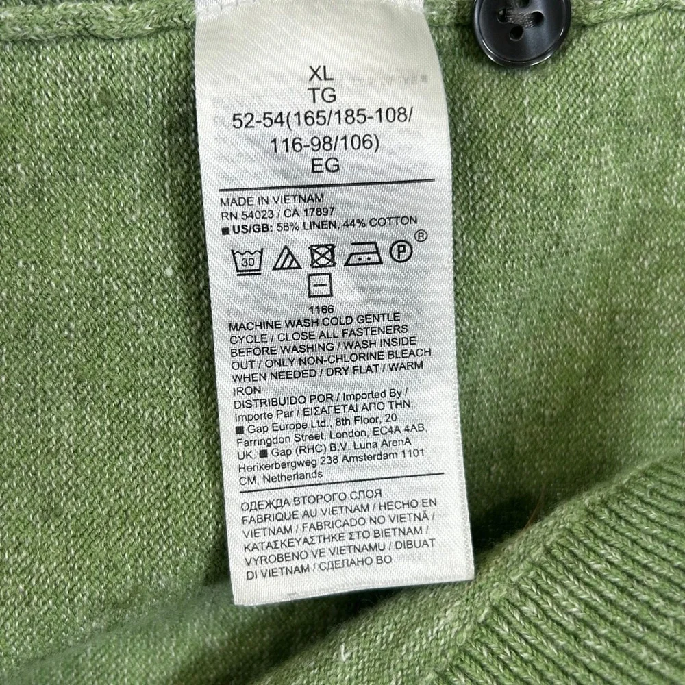 Banana Republic Linen Blend Polo Sweater Men XL Green Textured Knit Short Sleeve